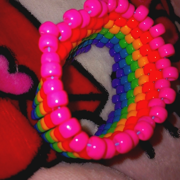 Rainbow Kandi handmade raver cuff bracelet - Picture 2 of 2